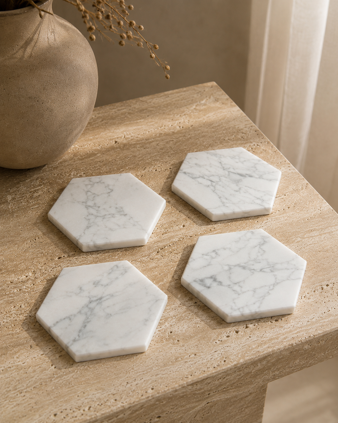 Carrera White Hexagon Coasters