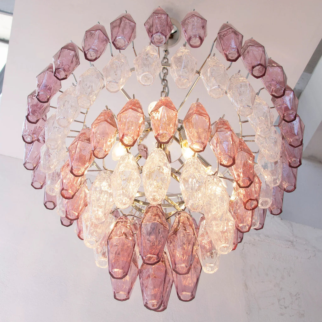Murano Poliedri Chandelier Ø75 – Amethyst &amp; Clear