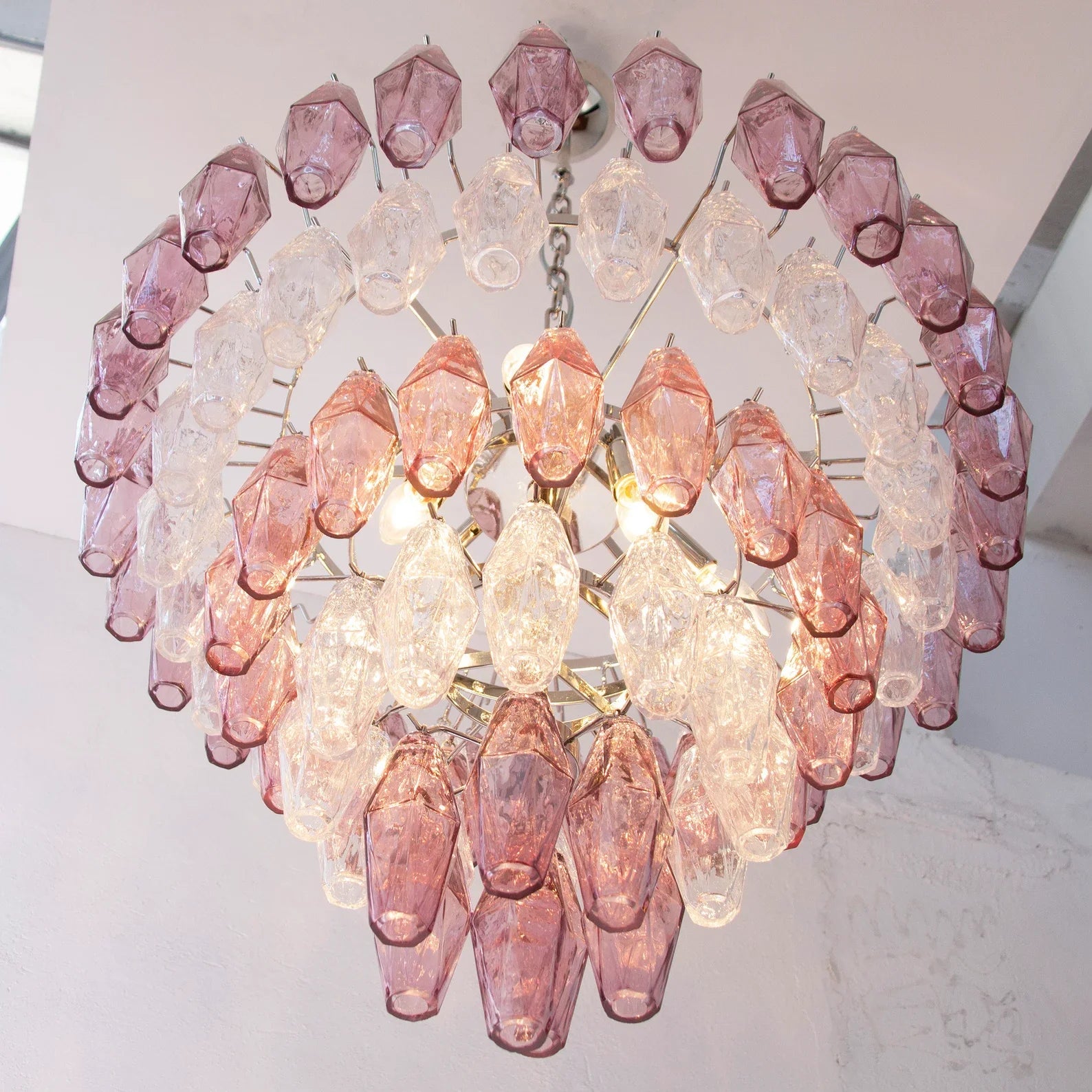 Murano Poliedri Chandelier Ø75 – Amethyst &amp; Clear