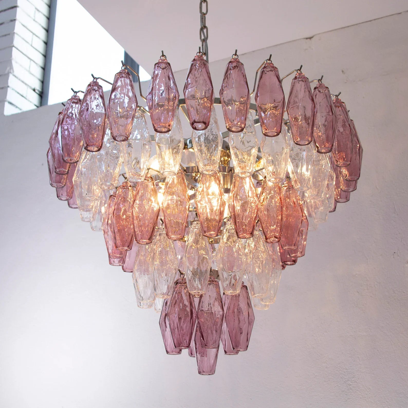 Murano Poliedri Chandelier Ø75 – Amethyst &amp; Clear