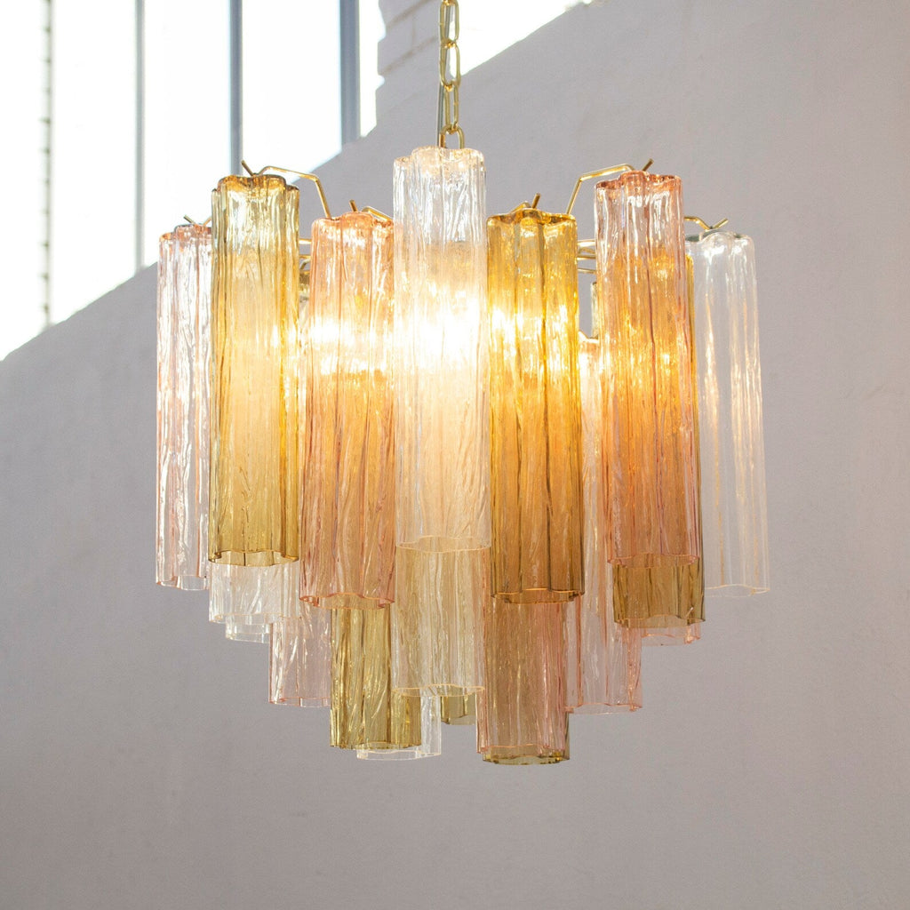 Murano Pagliesco, Clear and Cipria Pink Tronchi Chandelier Ø53 - 24 Tubes