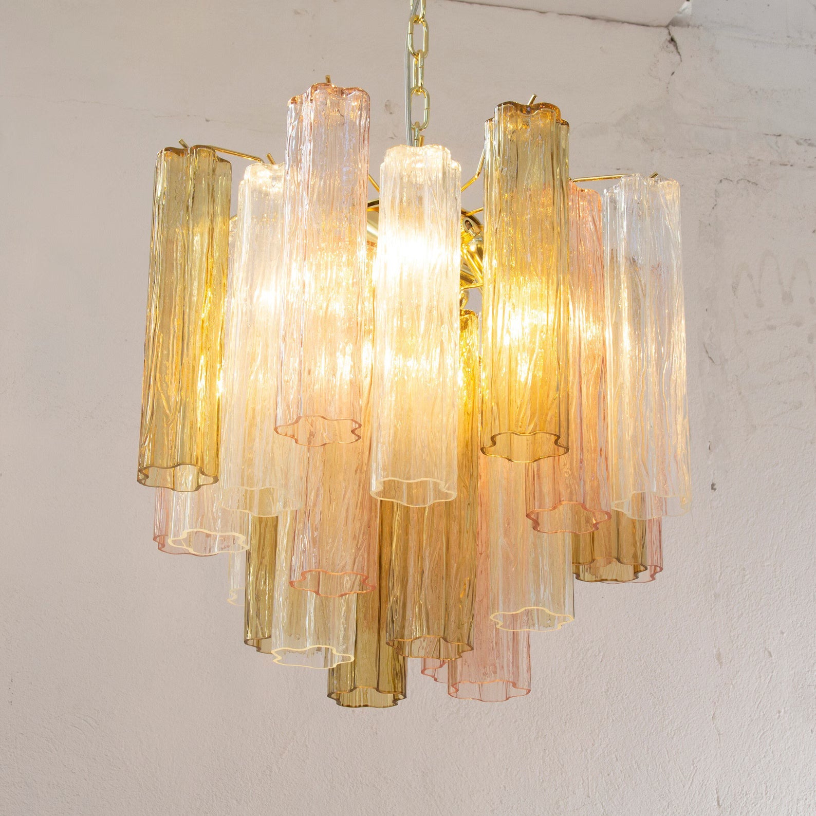 Murano Pagliesco, Clear and Cipria Pink Tronchi Chandelier Ø53 - 24 Tubes