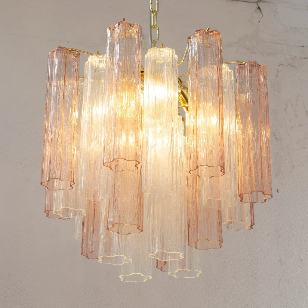 Murano Crystal and Pink Tronchi Chandelier Ø53 - 24 Tubes