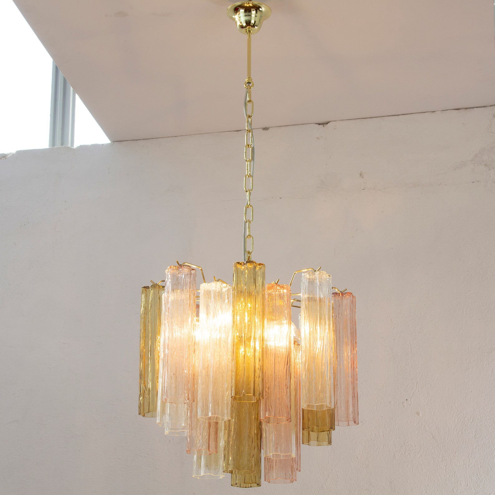 Murano Pagliesco, Clear and Cipria Pink Tronchi Chandelier Ø53 - 24 Tubes
