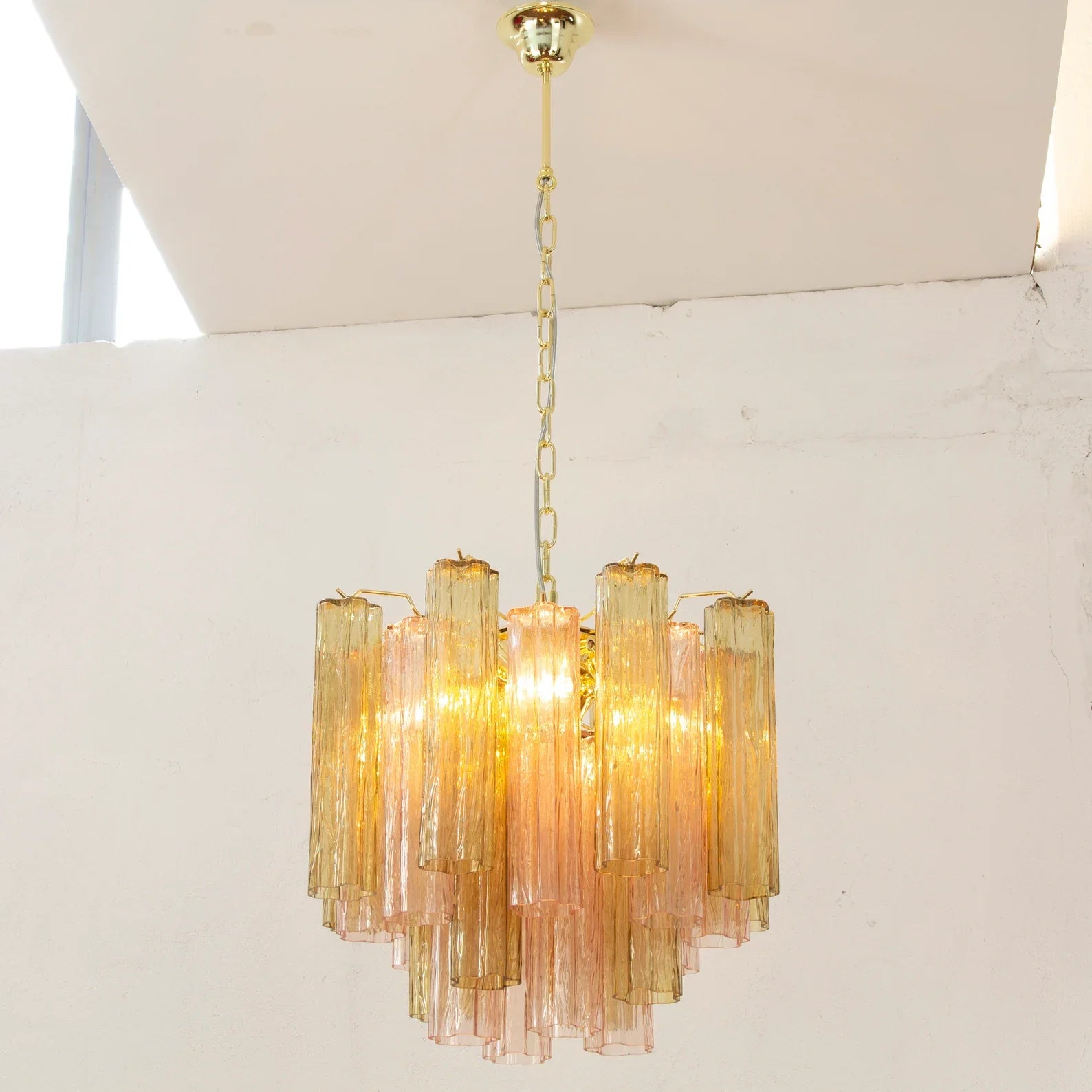 Murano Pagliesco and Cipria Pink Tronchi Chandelier Ø53 - 24 Tubes
