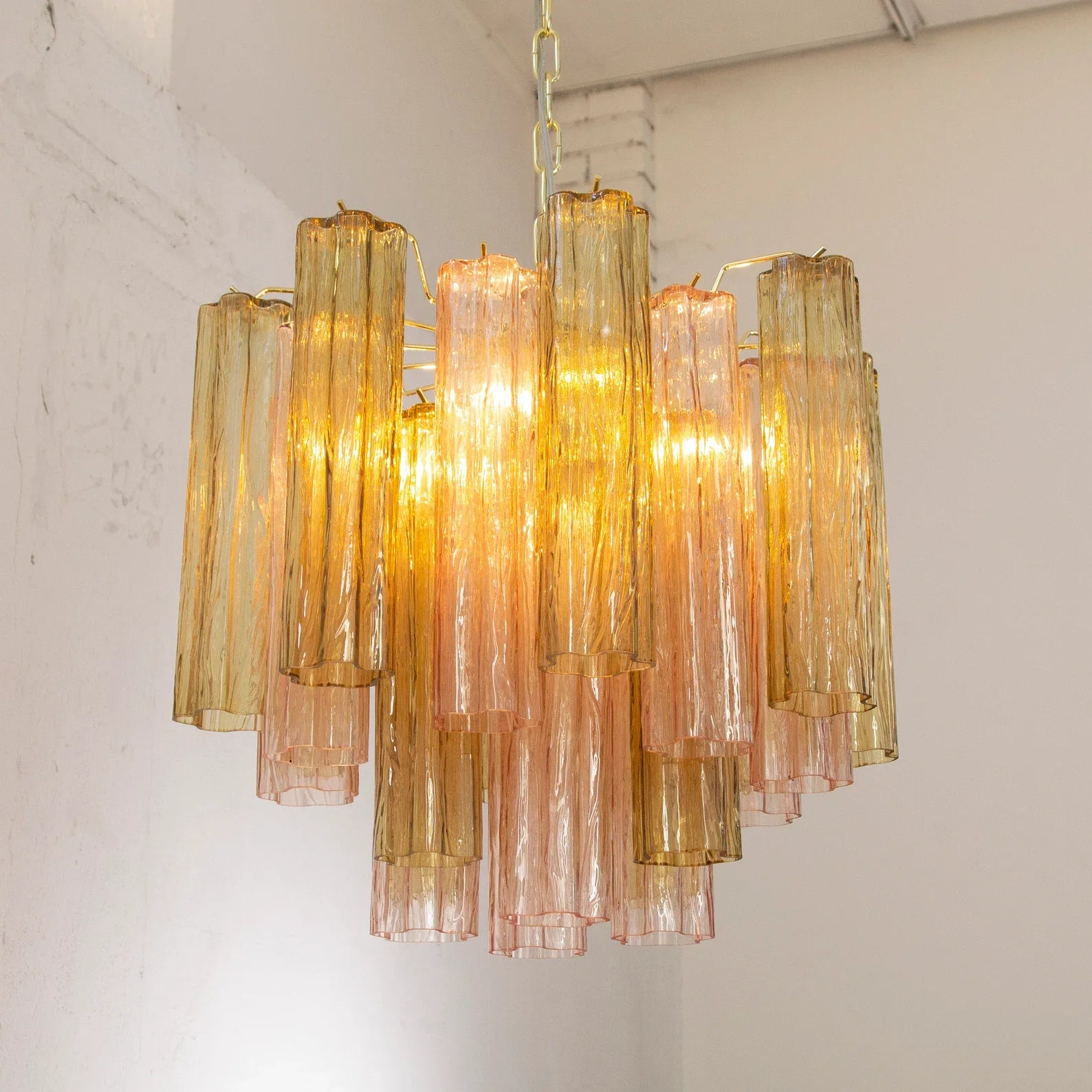 Murano Pagliesco and Cipria Pink Tronchi Chandelier Ø53 - 24 Tubes