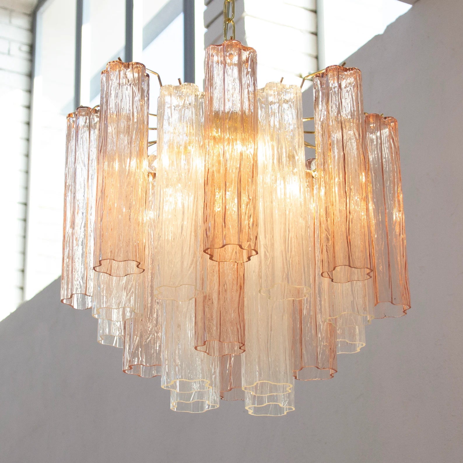 Murano Crystal and Pink Tronchi Chandelier Ø53 - 24 Tubes
