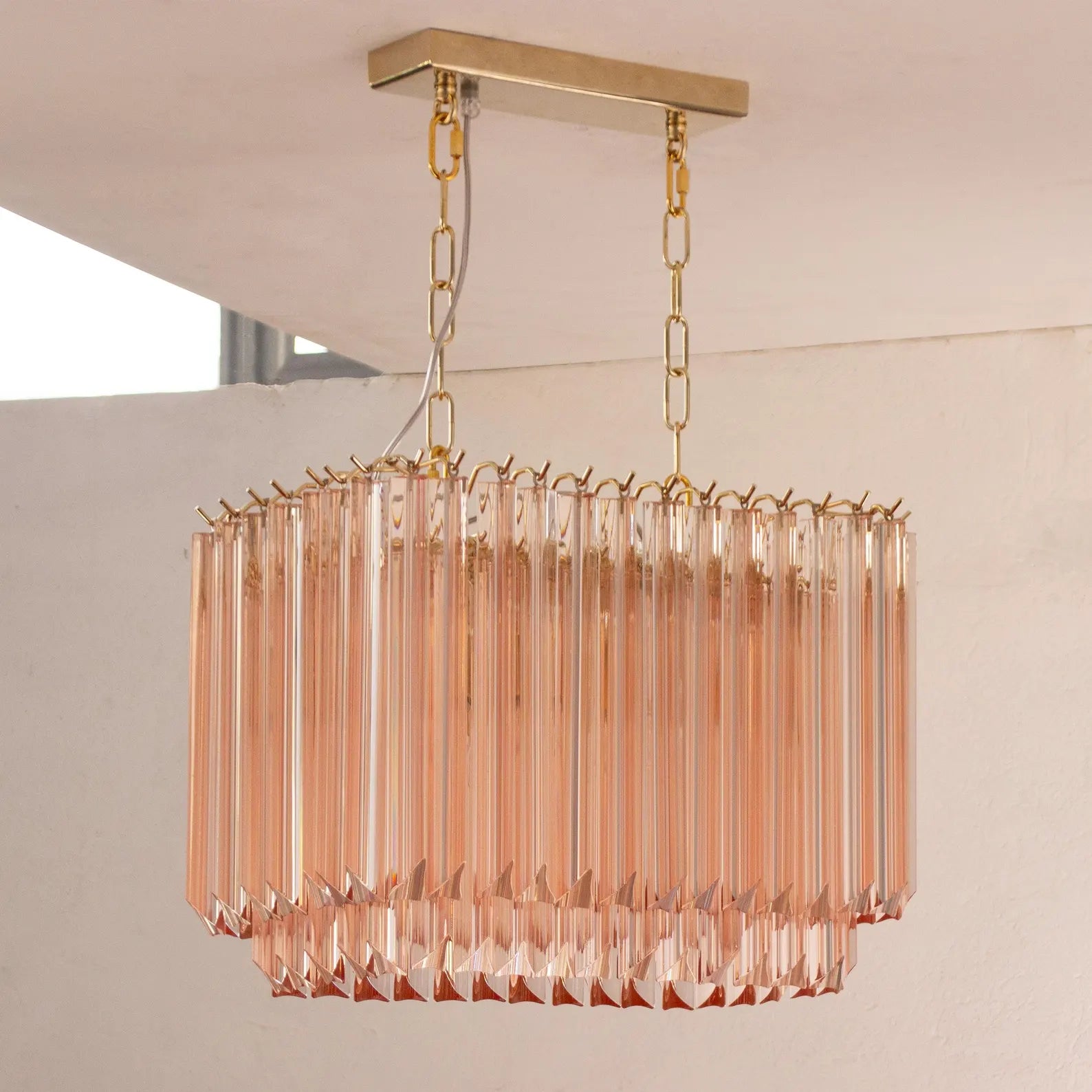 Murano Pink Triedri Chandelier 72 Prisms