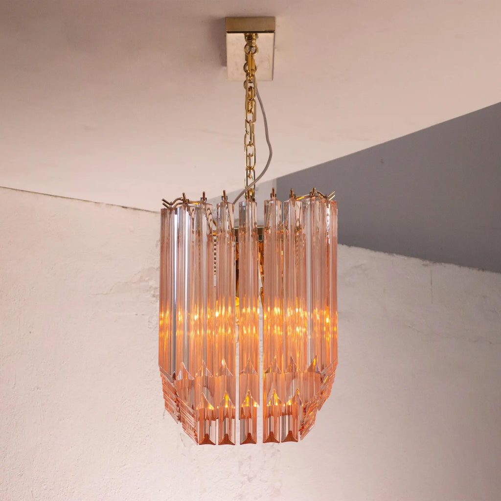 Murano Pink Triedri Chandelier 72 Prisms
