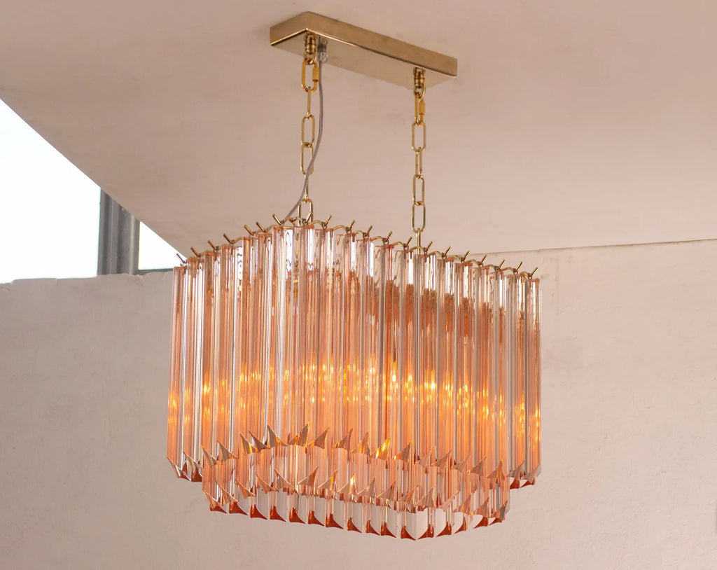 Murano Pink Triedri Chandelier 72 Prisms