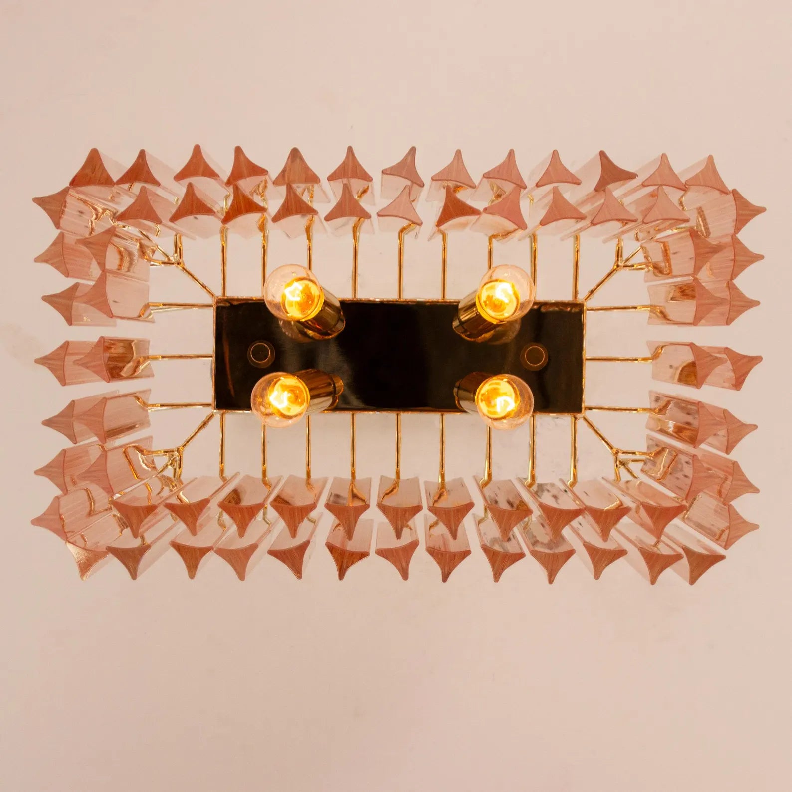 Murano Pink Triedri Chandelier 72 Prisms