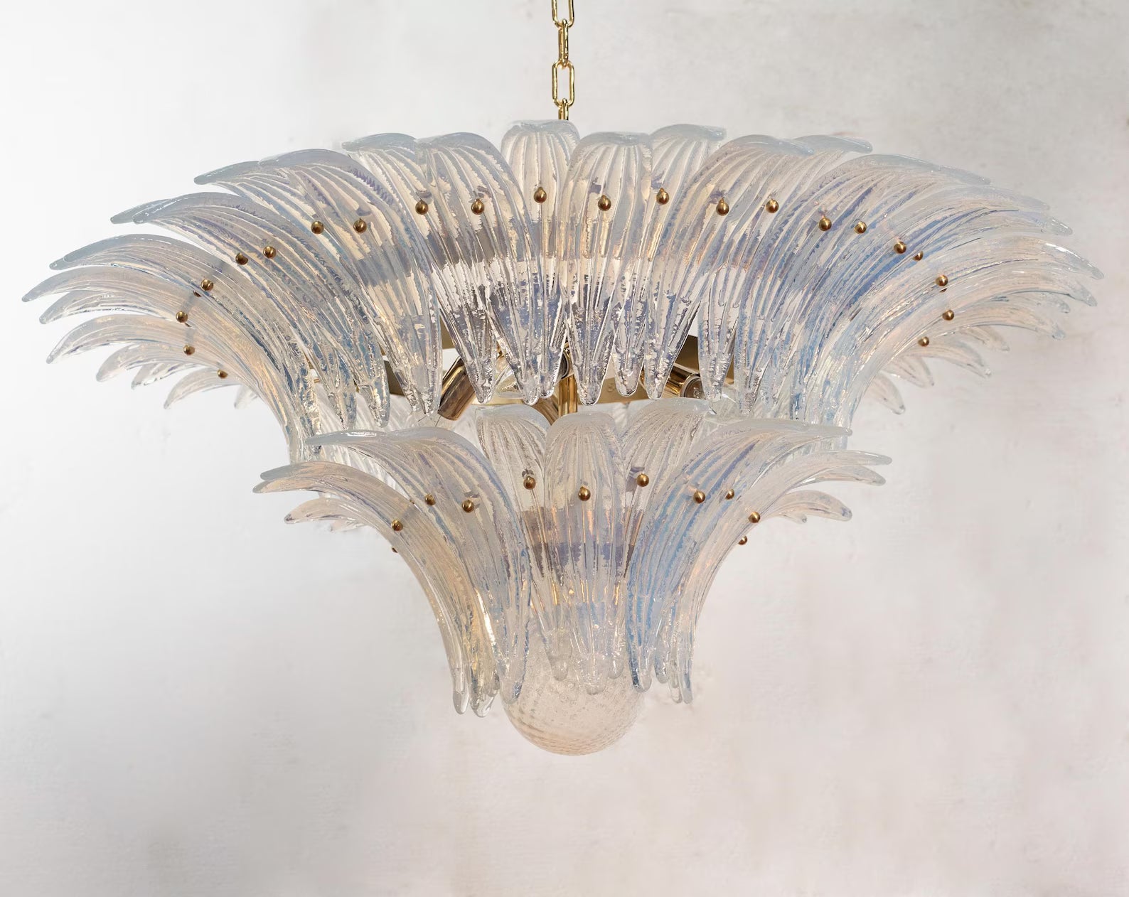 Murano Palmette Chandelier – 2-Tier Opal Iridescent Glass