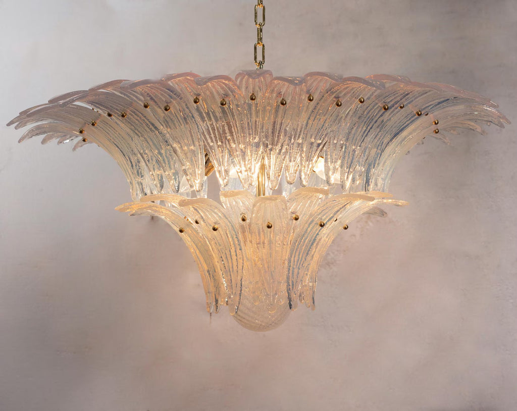 Murano Palmette Chandelier – 2-Tier Opal Iridescent Glass