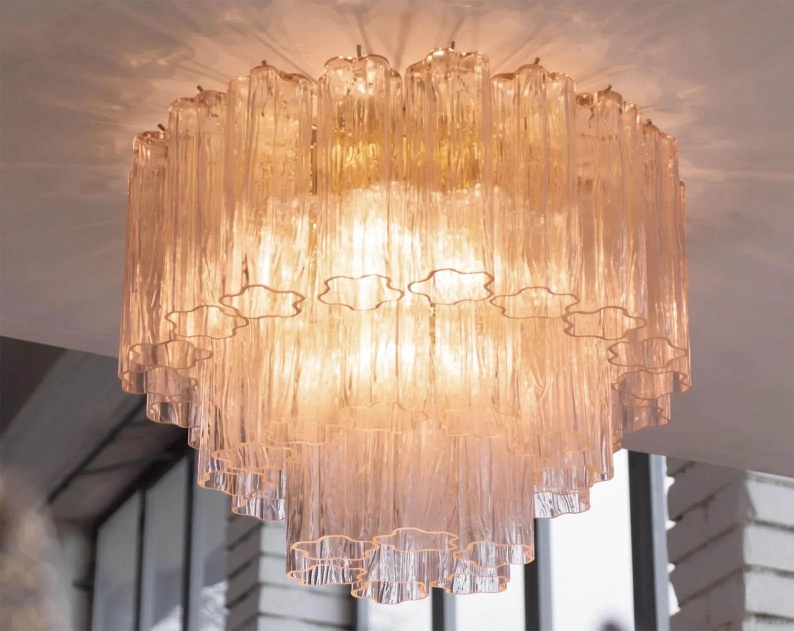 Murano Pink Tronchi Flush Chandelier Ø50